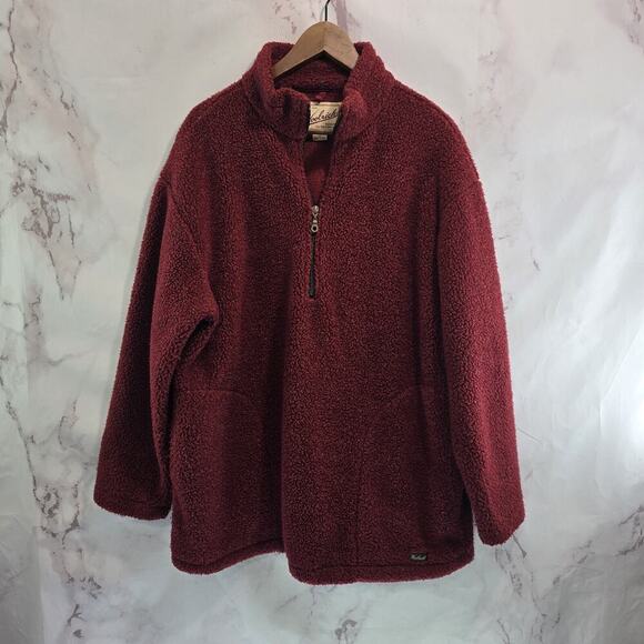 Woolrich Pullover Mens Large Red Fleece Vintage Quarter Zip Pile Fuzzy Sweater - Picture 1 of 10